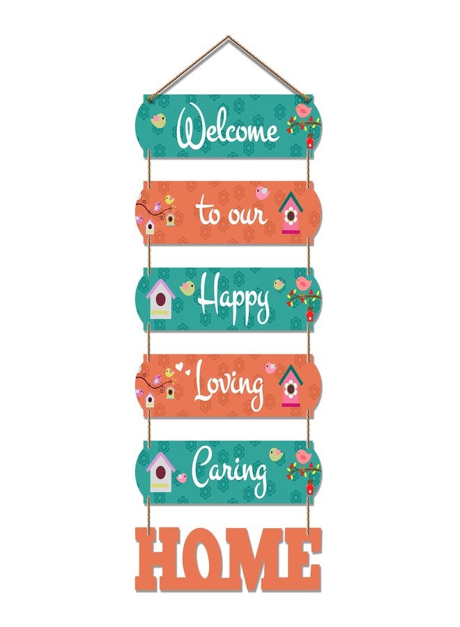 Artvibes Welcome To Our Happy Home Wooden Wall Hanger for Gateway | Decor Hanging Ornaments | Door Quotes Hanging | Wall Poster | Wall Art Print | Gift Items for Home Decor | Wall Accent (WH_6601N) - Image 1